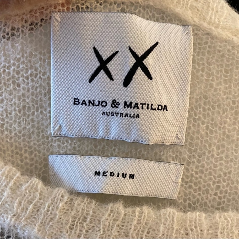 BANJO & MATILDA Australia Mohair-Blend Black & White Striped Sweater - M - Picture 12 of 13